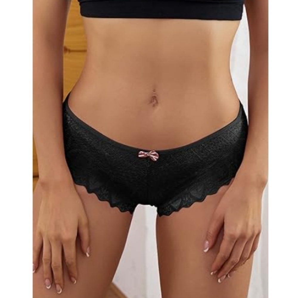 💋Sexy Floral Lace Underwear Criss Cross Seamless Bikini Panty Black